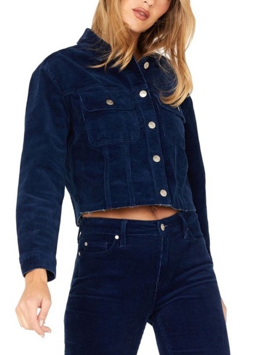 Cleo + Wolf Jackets & Blazers - Cleo + Wolf Dark Blue Corduroy Cropped Jacket Size Small